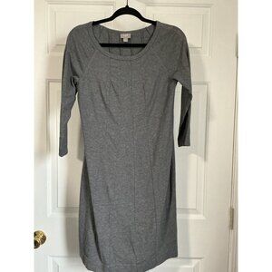 J. Jill Midi Dress Gray‎ Seamed Detail Gray Pockets 3/4 Sleeve Minimalist